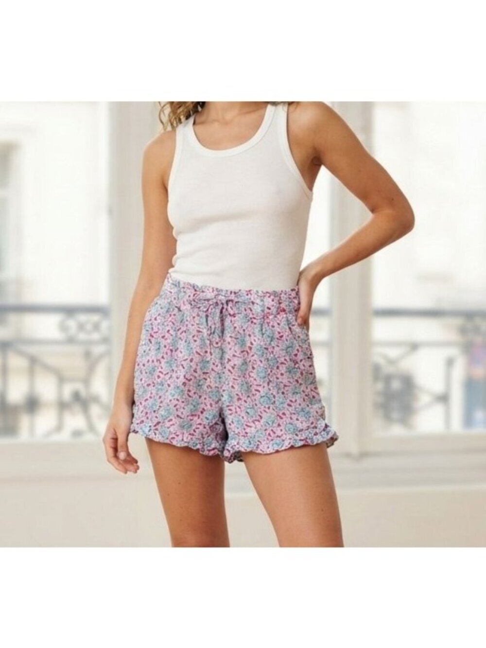 Women's - LOFT Floral Linen Blend Shorts, Size Large